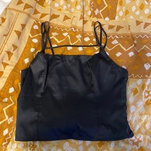 Urban Outfitters Black satin strappy cage tank medium